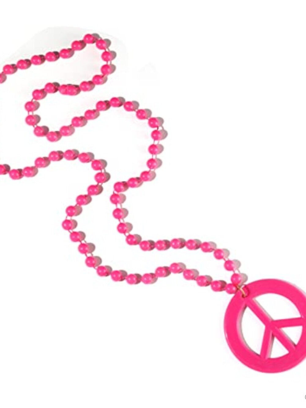 Acrylic Love Peace Symbol Pendant Necklace Beaded Chain 60s 70s Hippie Costume